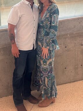 Teal Paisley Long-Sleeve Maxi Dress